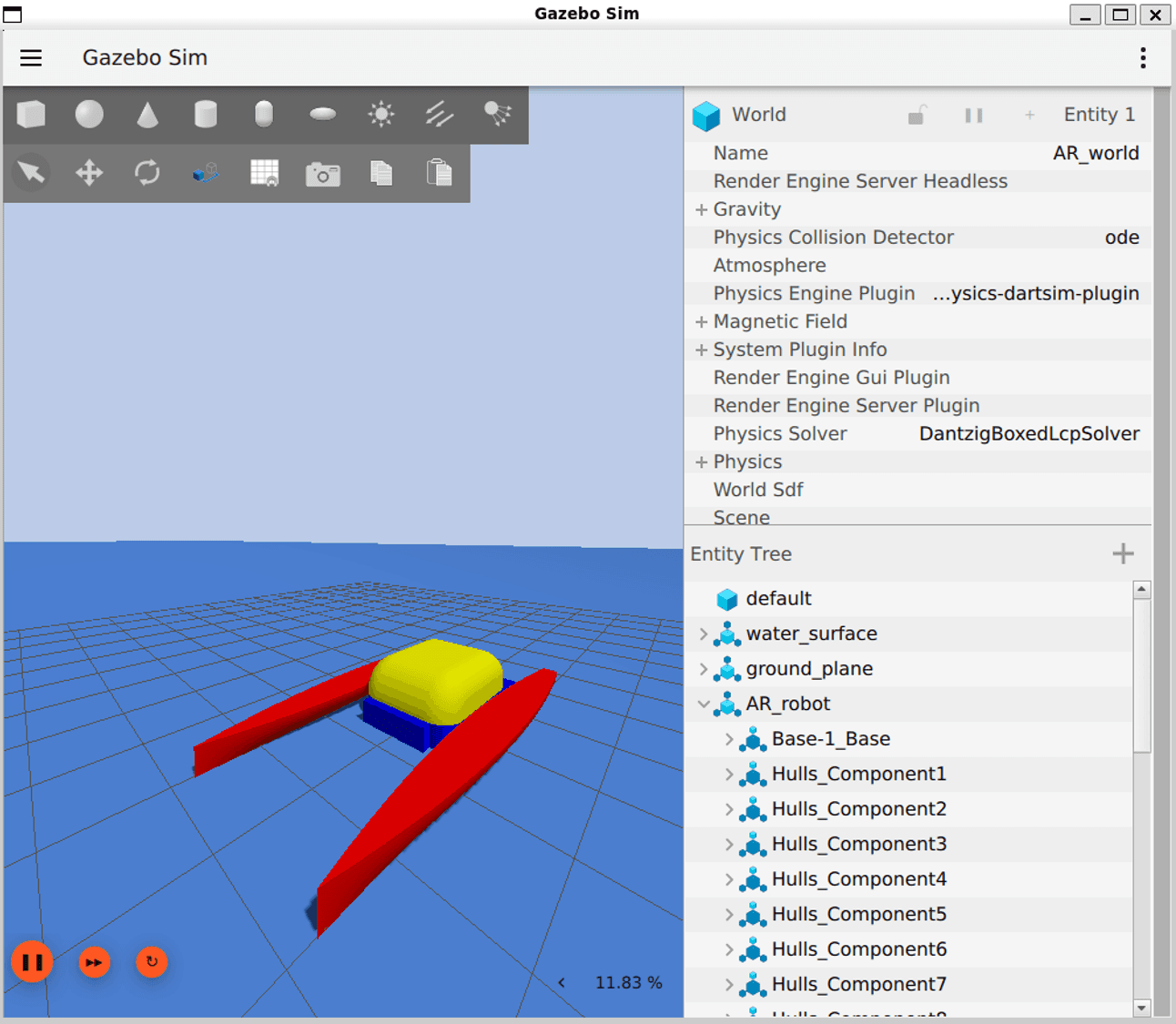 Gazebo simulation screenshot of shore transfer